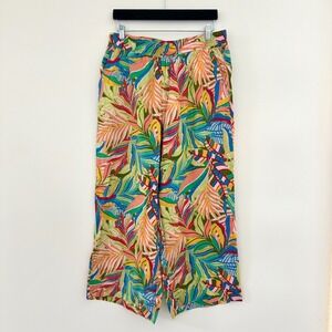C&C California 100% Linen Tropical Wide Leg Pants Large Vacation Color Pull On